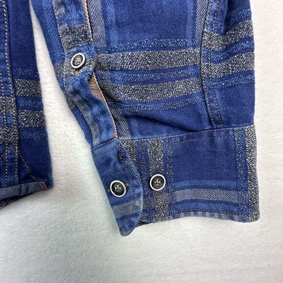 32 Bar Blues Shirt Mens Large Blue Plaid Textured Long Sleeve Button Down Shirt - Picture 7 of 13